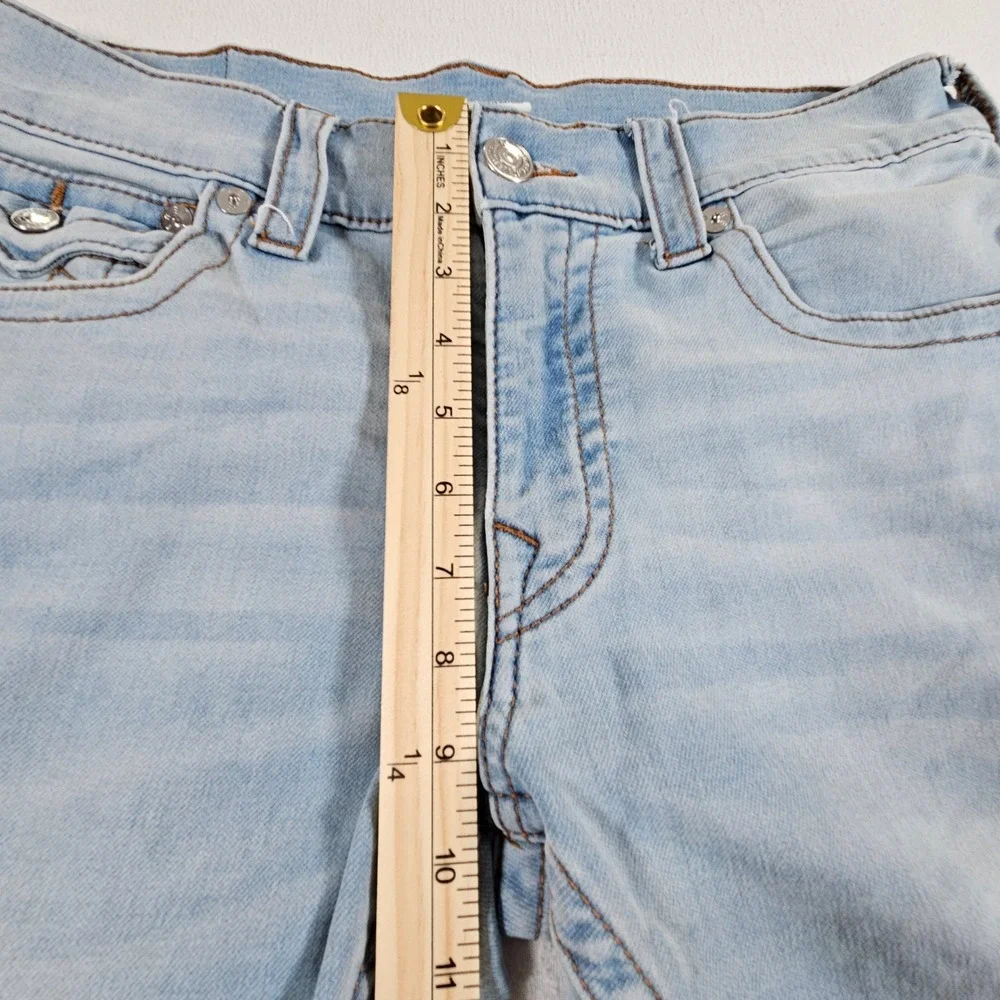 True Religion Denim Shorts Mens 33 Light Blue Section Skinny Raw Hem Horseshoe